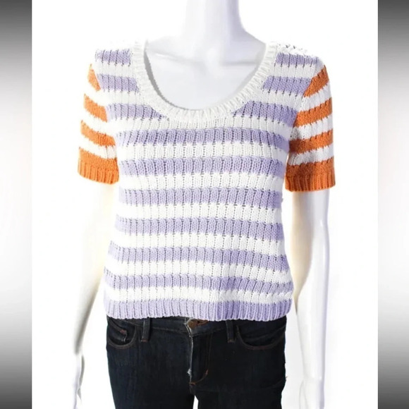 NWT Minnie Rose Chunky Knit Striped Short Sleeve Knit Top Small Color Block - Picture 3 of 13